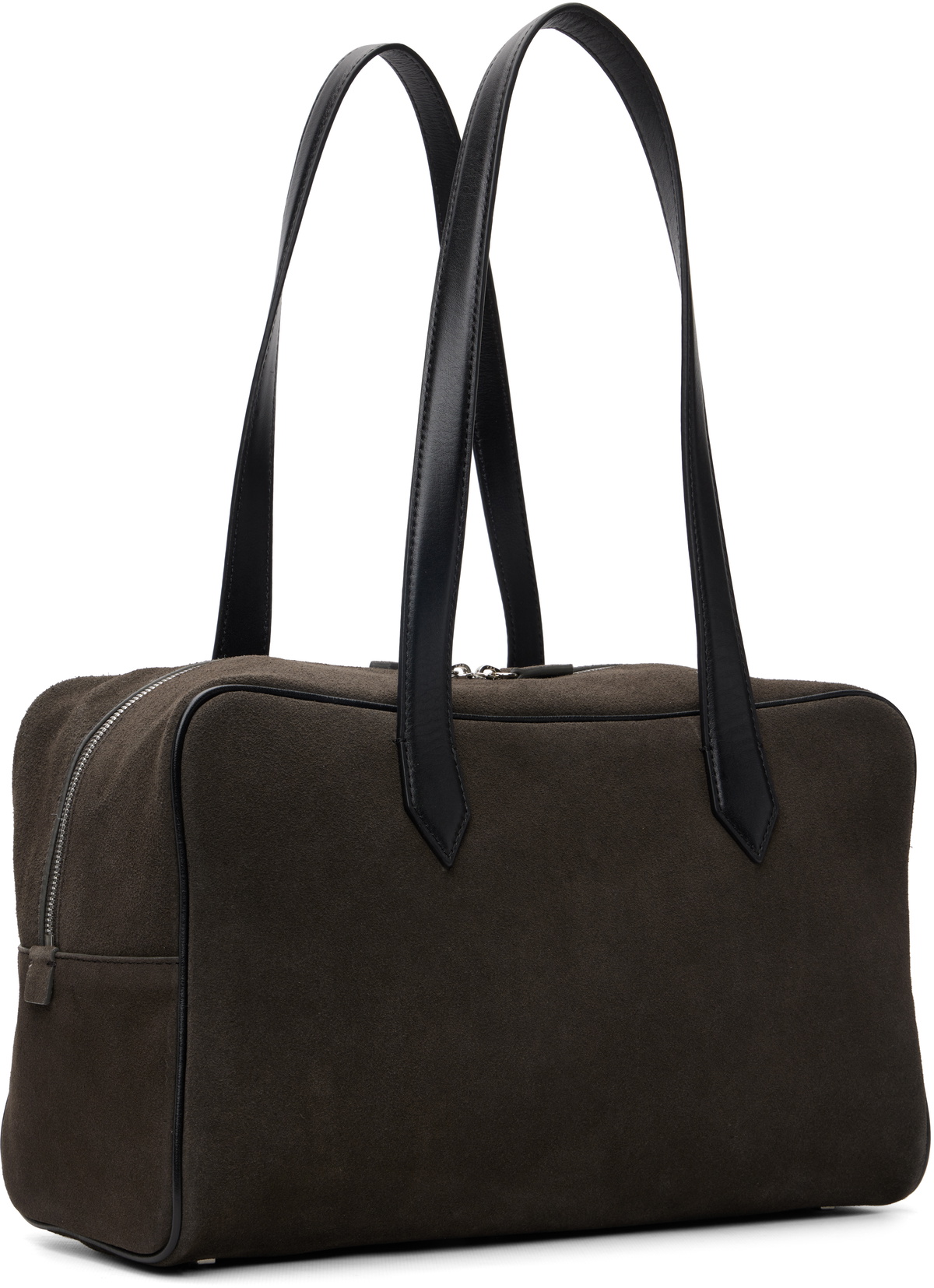 TONYWACK Brown Leather Trim Suede Square Valise Tote
