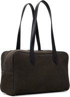 TONYWACK Brown Leather Trim Suede Square Valise Tote