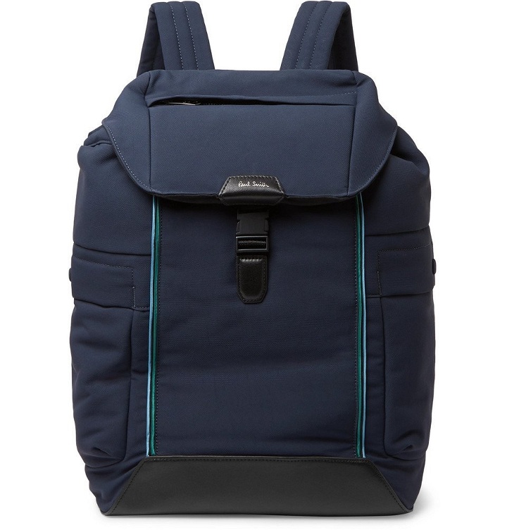 Photo: Paul Smith - Leather-Trimmed Canvas Backpack - Navy