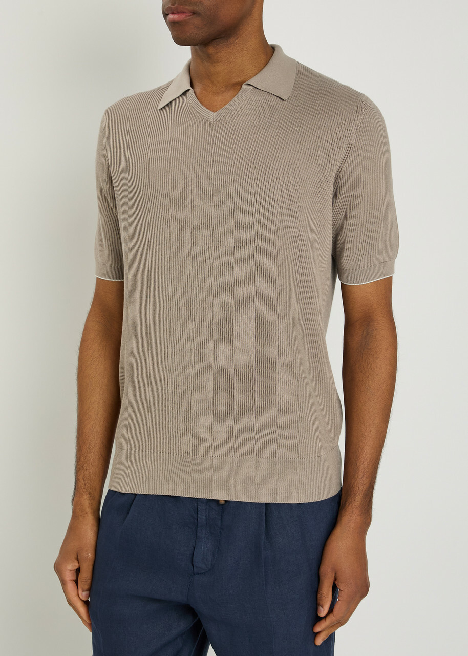 Brunello Cucinelli Ribbed Cotton-knit Polo top Multicoloured 1