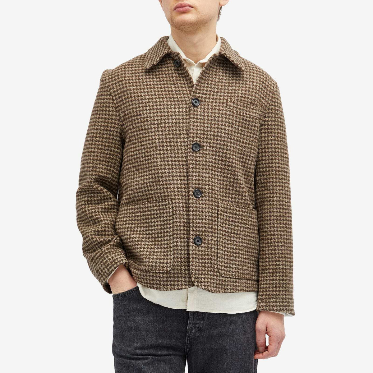 SH　Oliver Spencer 新品未使用　アウター　サイズ40 Oliver Spencer Men's Lambeth Field Jacket in Beige Houndstooth