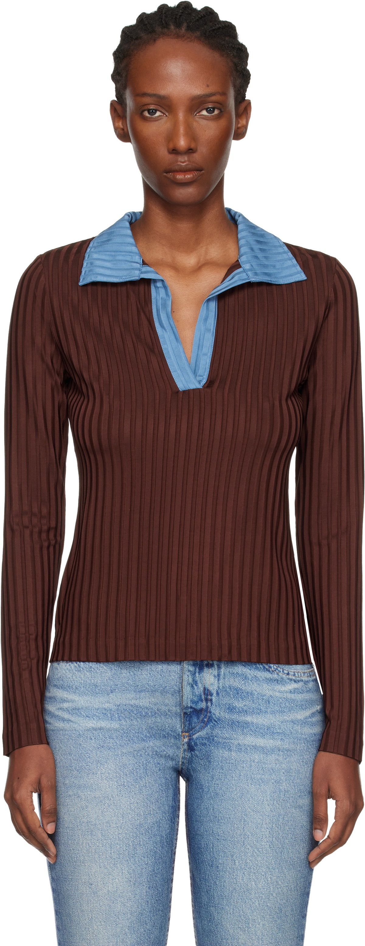 rag & bone Burgundy Natalia Colorblock Long Sleeve Polo