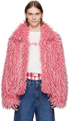 ERL Pink Faux-Fur Varsity Jacket