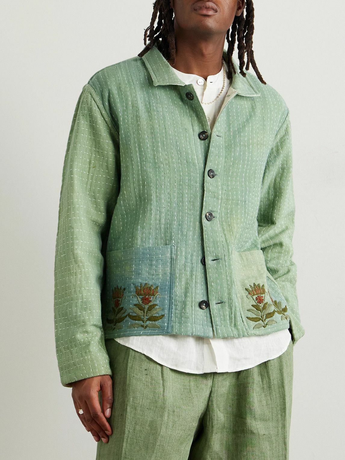 Kartik Research - Embroidered Kantha Cotton-Gauze Chore Jacket