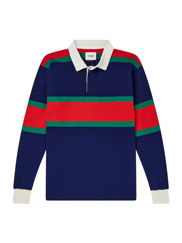 Photo: Drake's - Striped Twill-Trimmed Cotton-Jersey Polo Shirt - Blue
