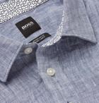 Hugo Boss - Mélange Linen Half-Placket Shirt - Blue