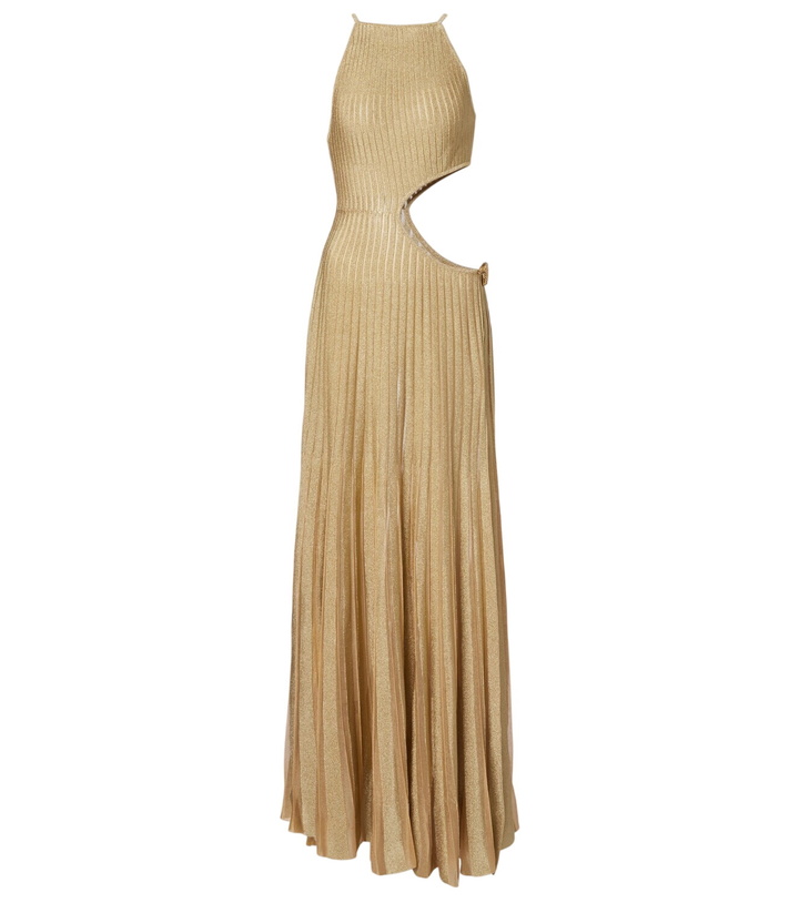Photo: Roberto Cavalli Cutout ribbed-knit sheer lamé gown