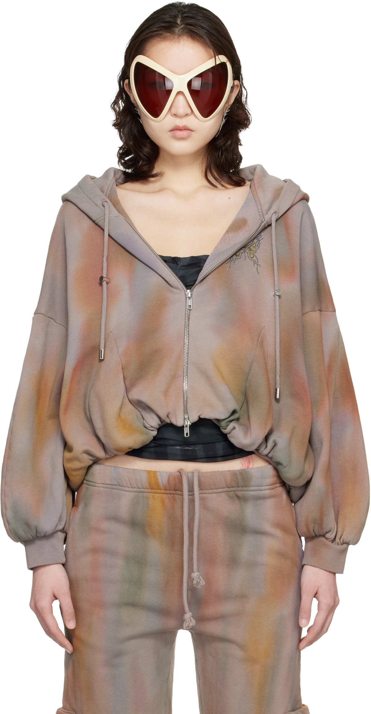 Collina Strada Gray Gathered Zip Up Hoodie