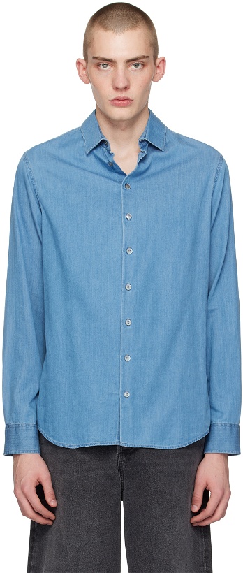 Photo: Giorgio Armani Blue Spread Collar Denim Shirt