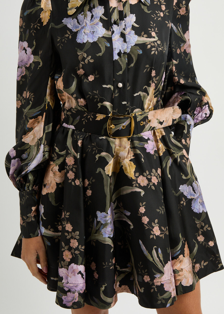 Zimmermann Eden Belted Floral-print Silk Mini Shirt Dress Multi Floral