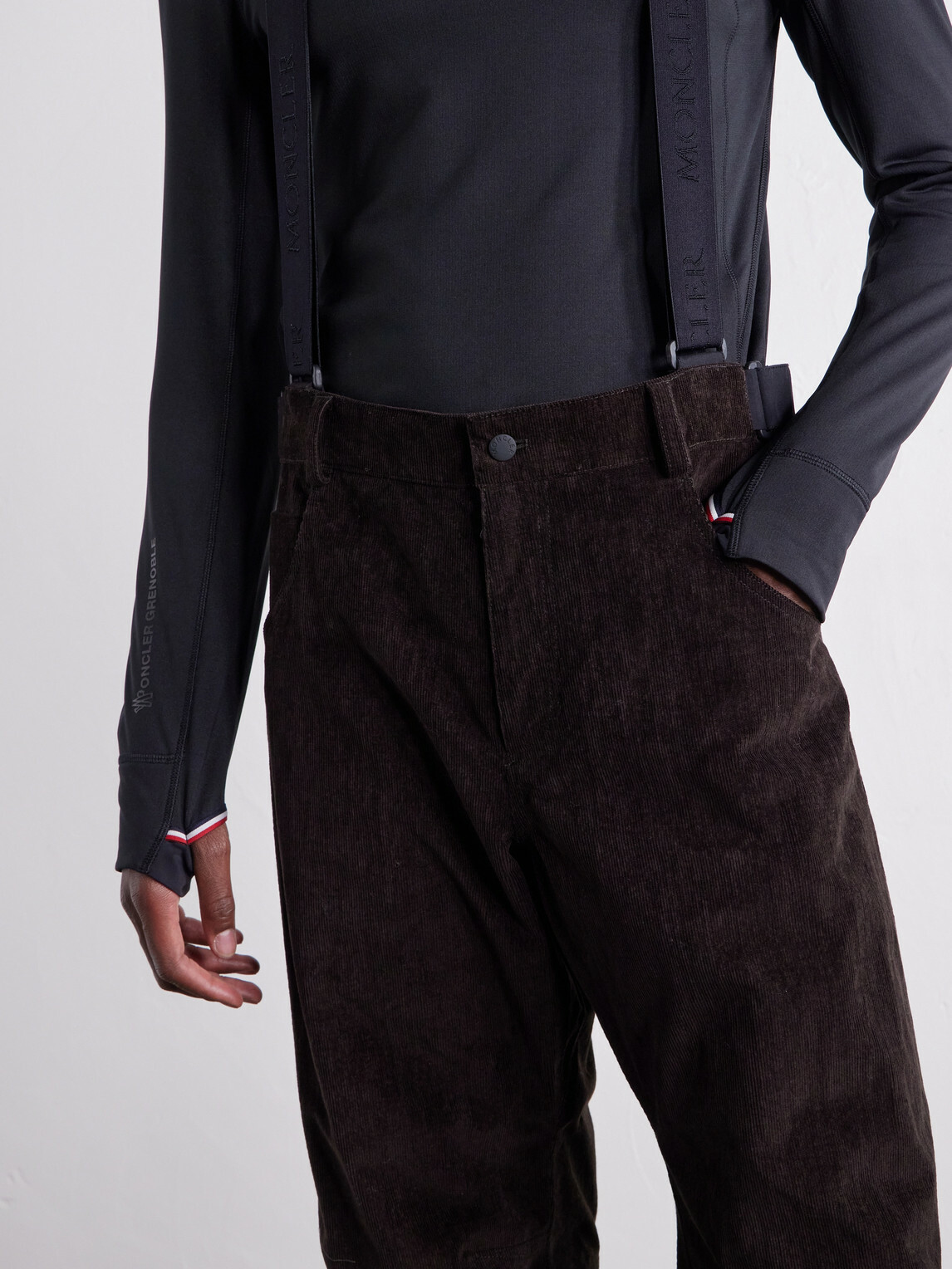 Moncler Grenoble - Straight-Leg Padded Webbing-Trimmed Stretch Cotton-Corduroy Ski Salopettes - Brown
