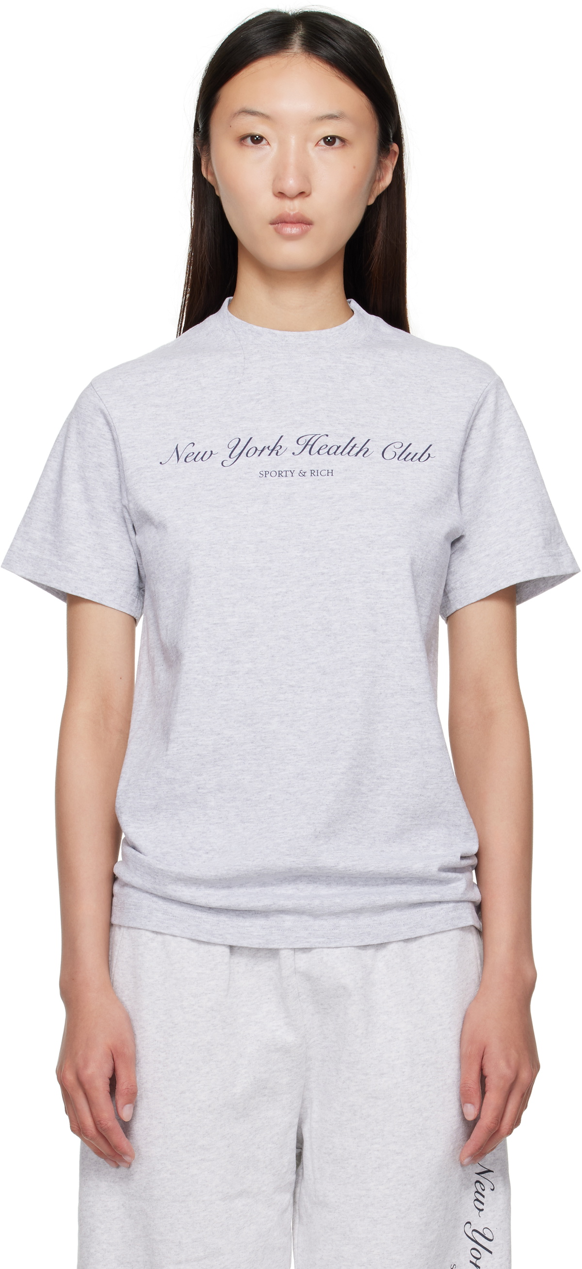 Sporty&Rich｜ (Connecticut Crest T-Shirt - Heather Gray/ Connecticut Crest T-Shirt Heather Gray/Navy - UPTOWN