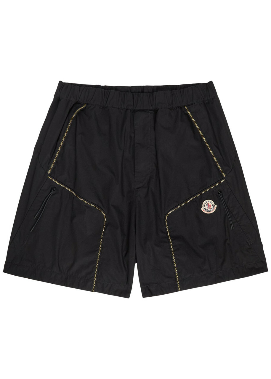 Moncler Logo Contrast-stitch Cotton-poplin Shorts Black