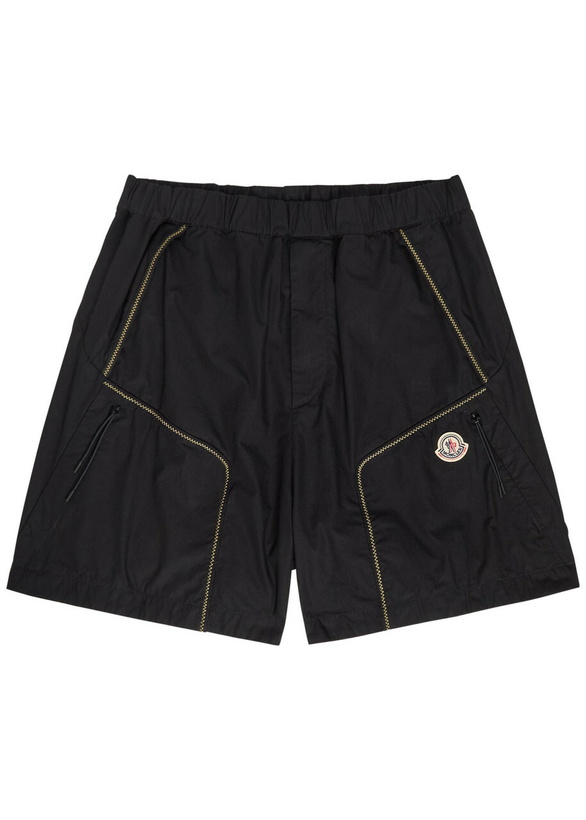 Photo: Moncler Logo Contrast-stitch Cotton-poplin Shorts Black