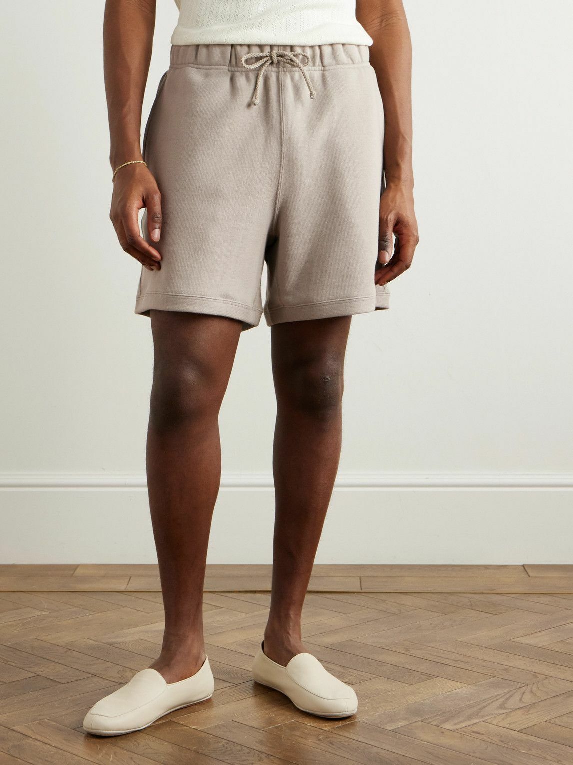 Stòffa - Straight-Leg Cotton-Terry Drawstring Shorts - Brown