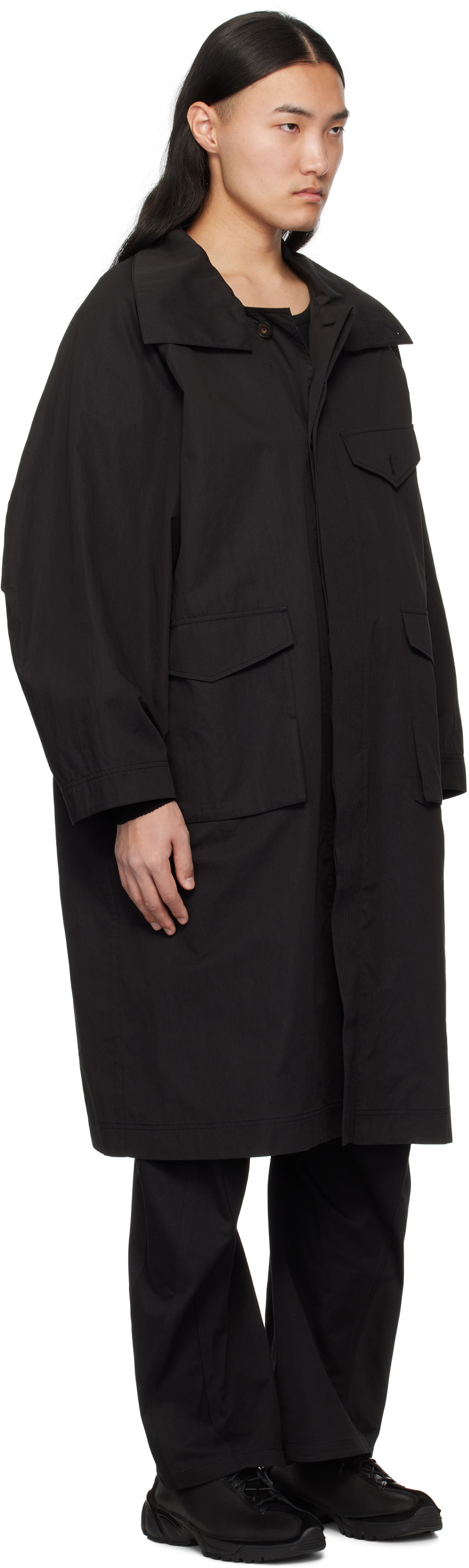 lesugiatelier Black Travel Mac Coat