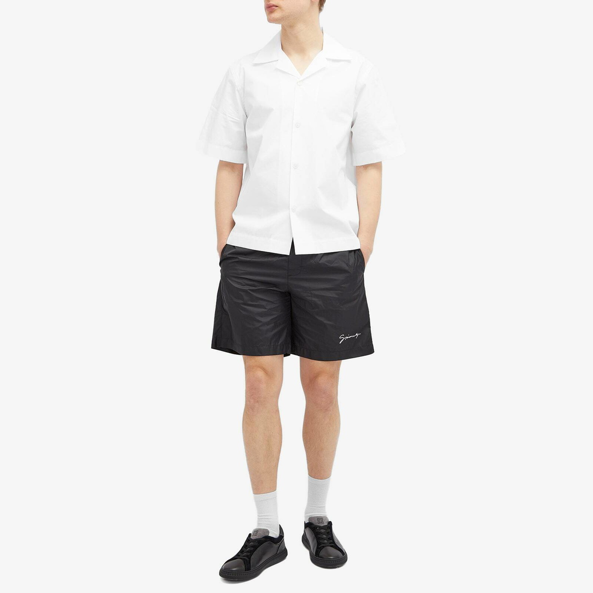 Givenchy Men's Logo Embroidery Swim Shorts in Black/White Givenchy