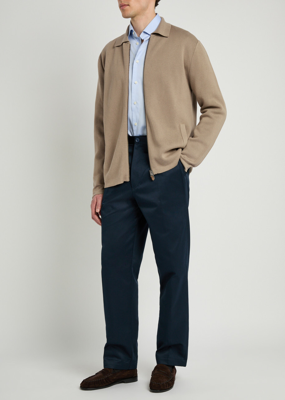 Canali Zip up Modal and Cotton-blend Cardigan Brown