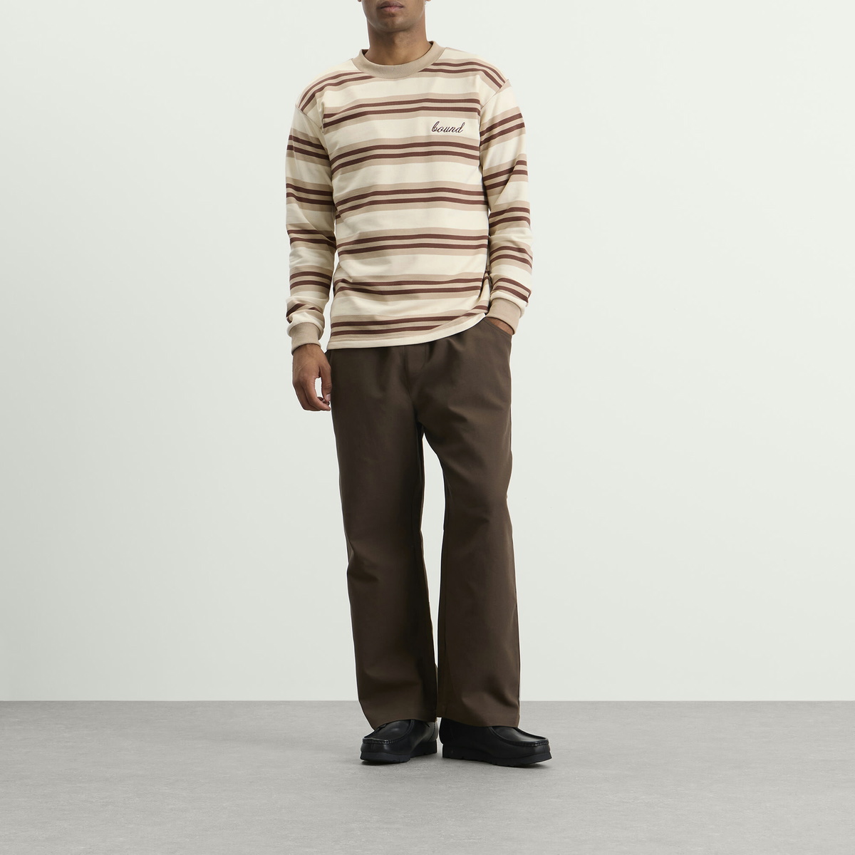 Bound Men's Stripe Long Sleeve T-Shirt in Latte
