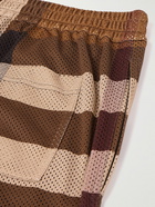 Burberry - Wide-Leg Checked Mesh Shorts - Brown