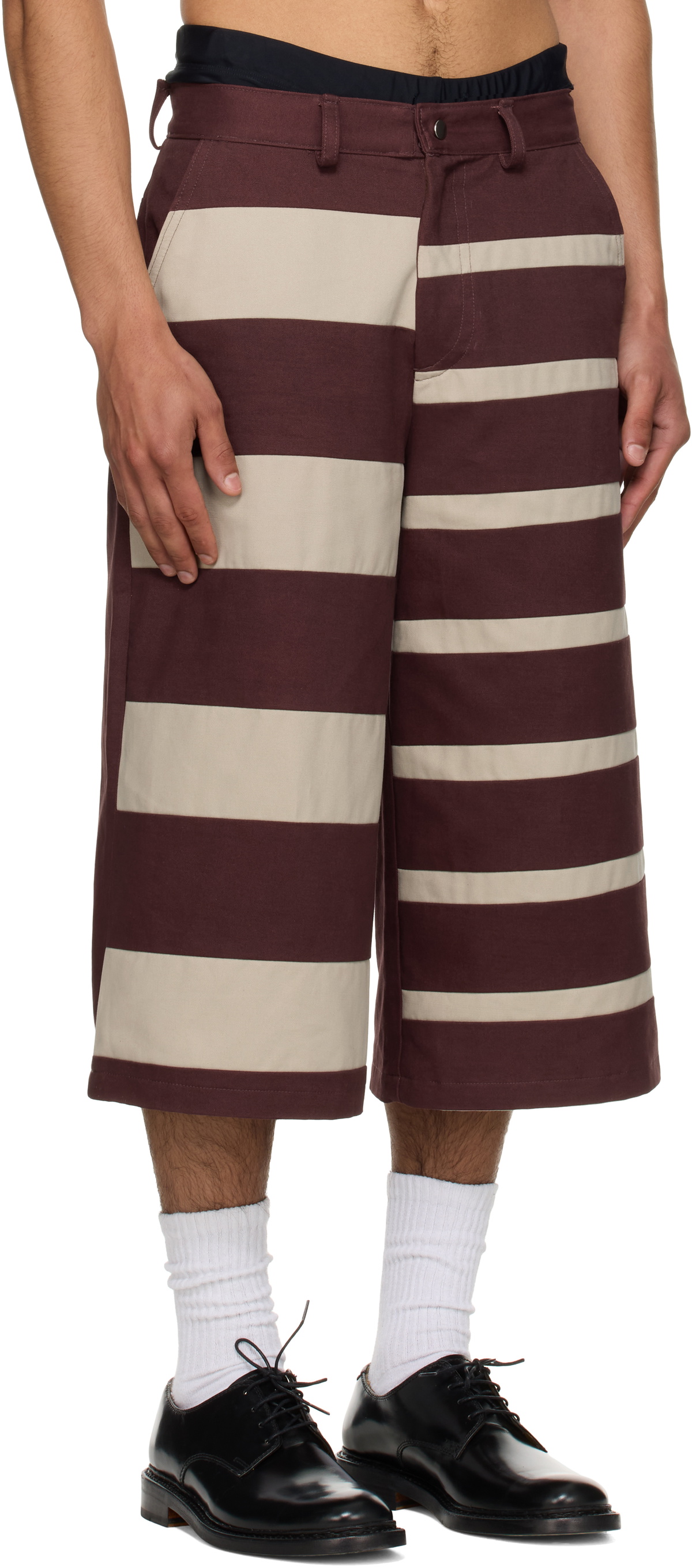 Stanley Raffington SSENSE Exclusive Burgundy & Beige Contrast Stripe Bermuda Shorts