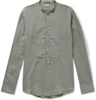 Massimo Alba - Kos Garment-Dyed Grandad-Collar Poplin-Trimmed Linen Half-Placket Shirt - Gray