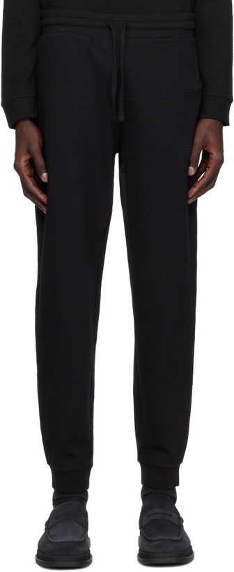 Photo: Hugo Black Cotton-Blend Embroidered Logo Sweatpants