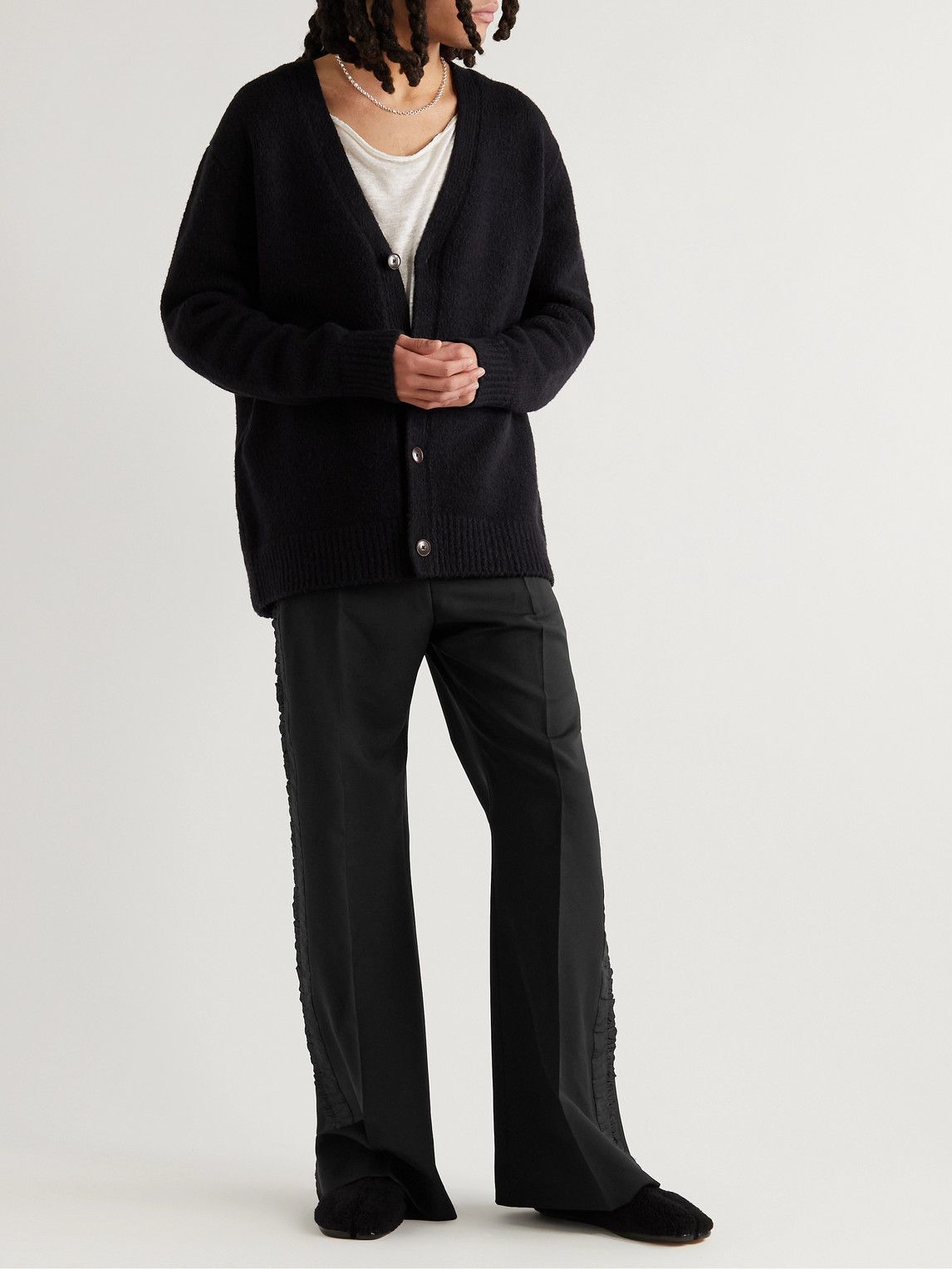 Acne Studios Flared Ruffled Wool and Mohair-Blend Trousers