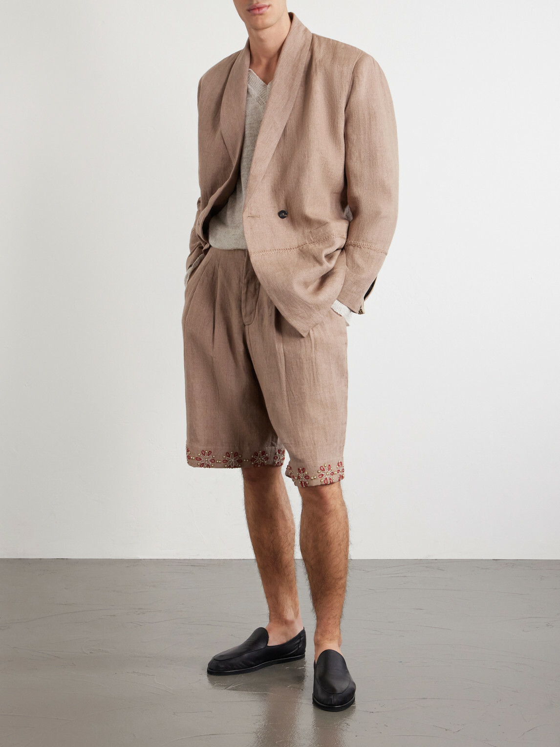 Kartik Research - Straight-Leg Embellished Pleated Shorts - Brown