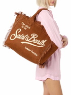 MC2 Saint Barth Brown Vanity Linen Tote Bag With Saint Barth Logo
