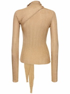 RABANNE Pleated Lurex Long Sleeve Top with Scarf