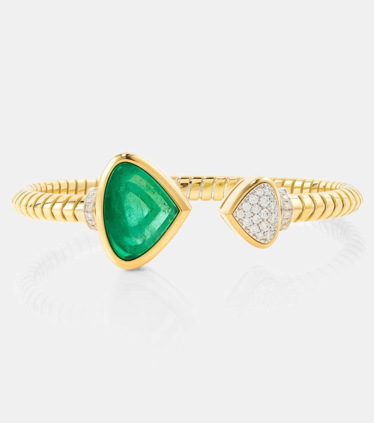 Marina B Trisolina 18kt gold cuff bracelet with diamonds and emerald