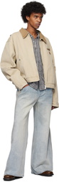 C2H4 Gray & Blue Paneled Sweat Jeans