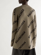 Balenciaga - Oversized Logo-Intarsia Cotton-Blend Sweater - Neutrals