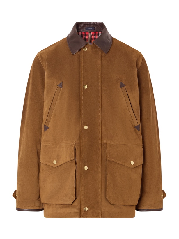 Photo: Drake's - Leather-Trimmed Suede Jacket - Brown