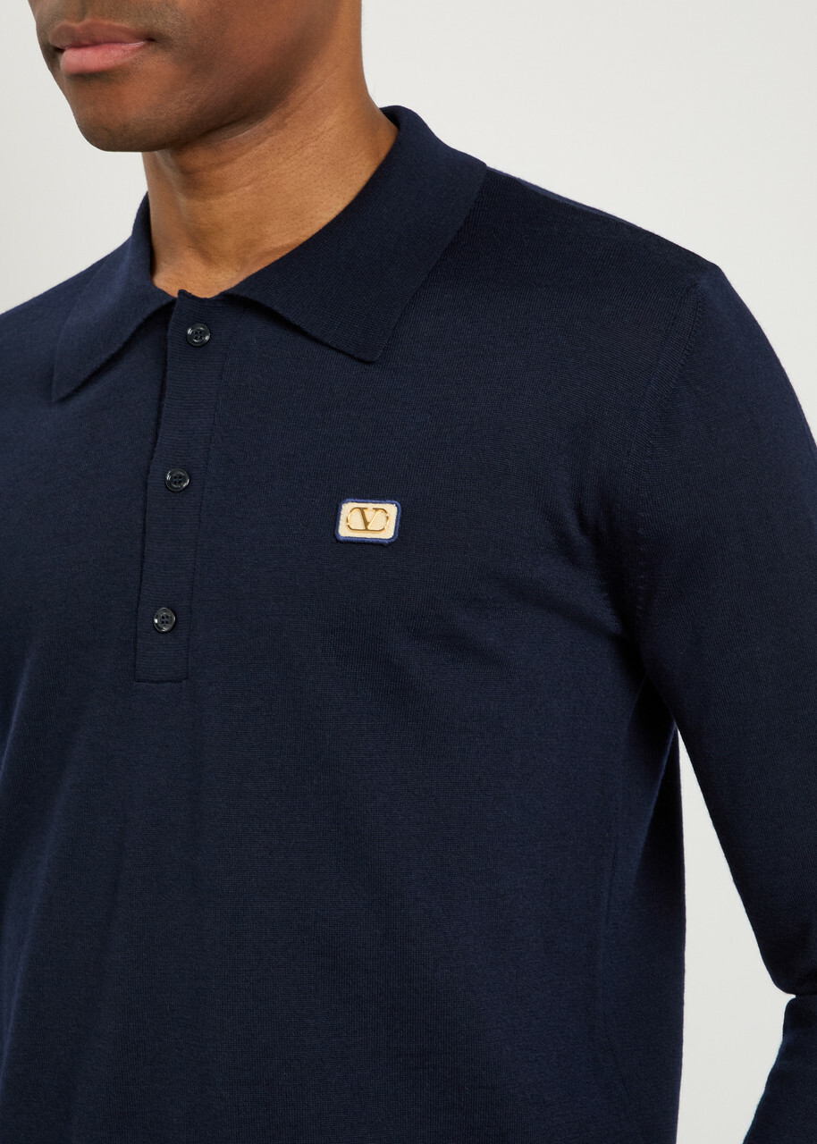 Valentino Garavani Wool Polo Shirt Navy