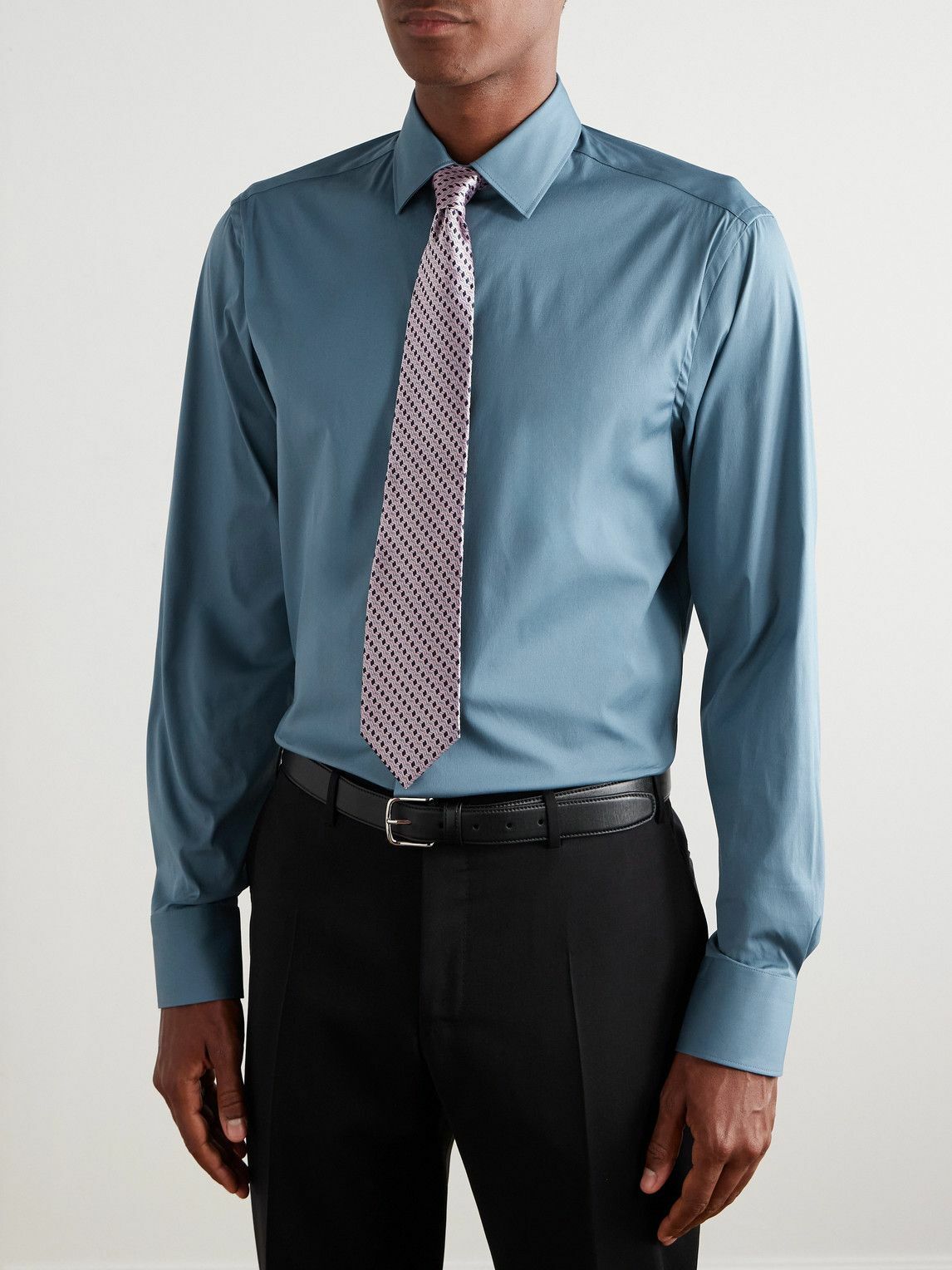 Canali - Spread-Collar Cotton-Blend Poplin Shirt - Blue