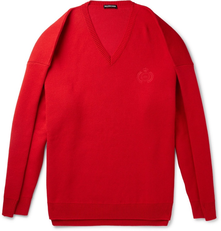 Photo: Balenciaga - Oversized Embroidered Knitted Sweater - Red