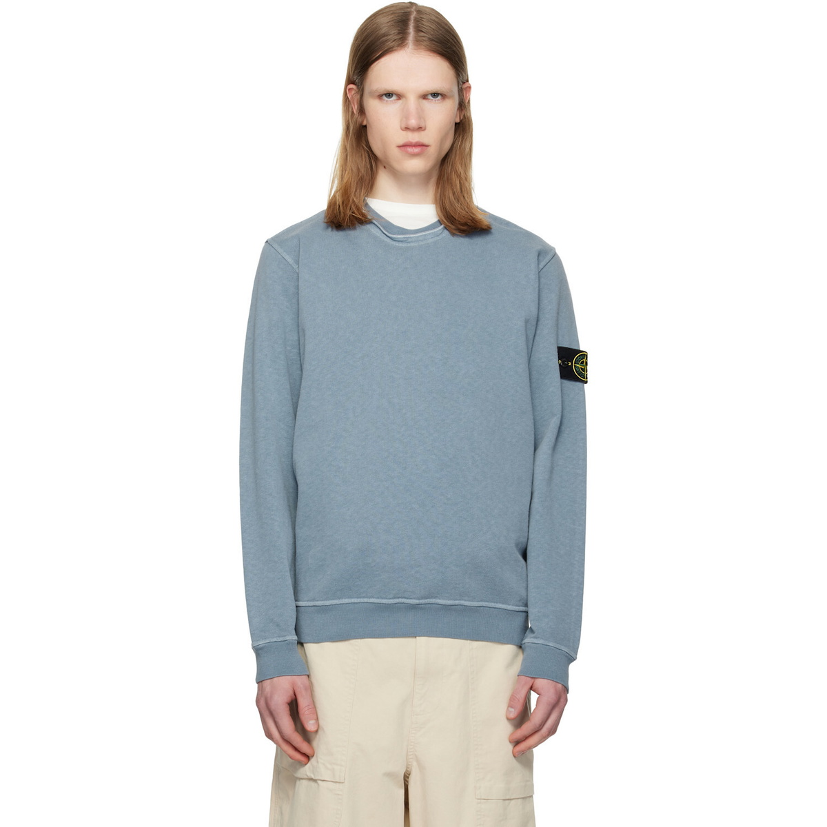 Stone Island Blue 6100034 Malfilé Fleece 'Old' Effect Sweatshirt