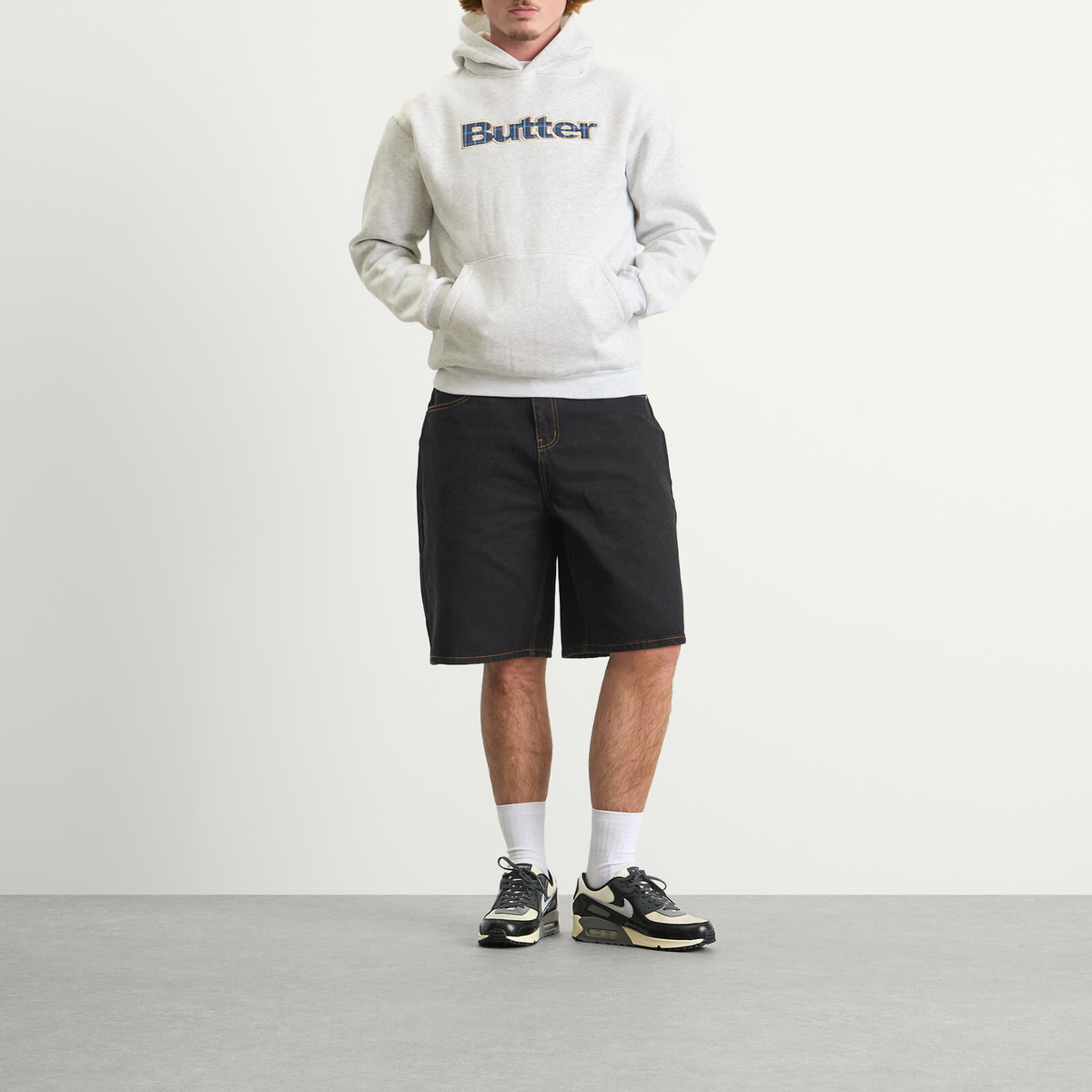 Butter Goods Men's Plaid Logo Applique Hoodie in Ash