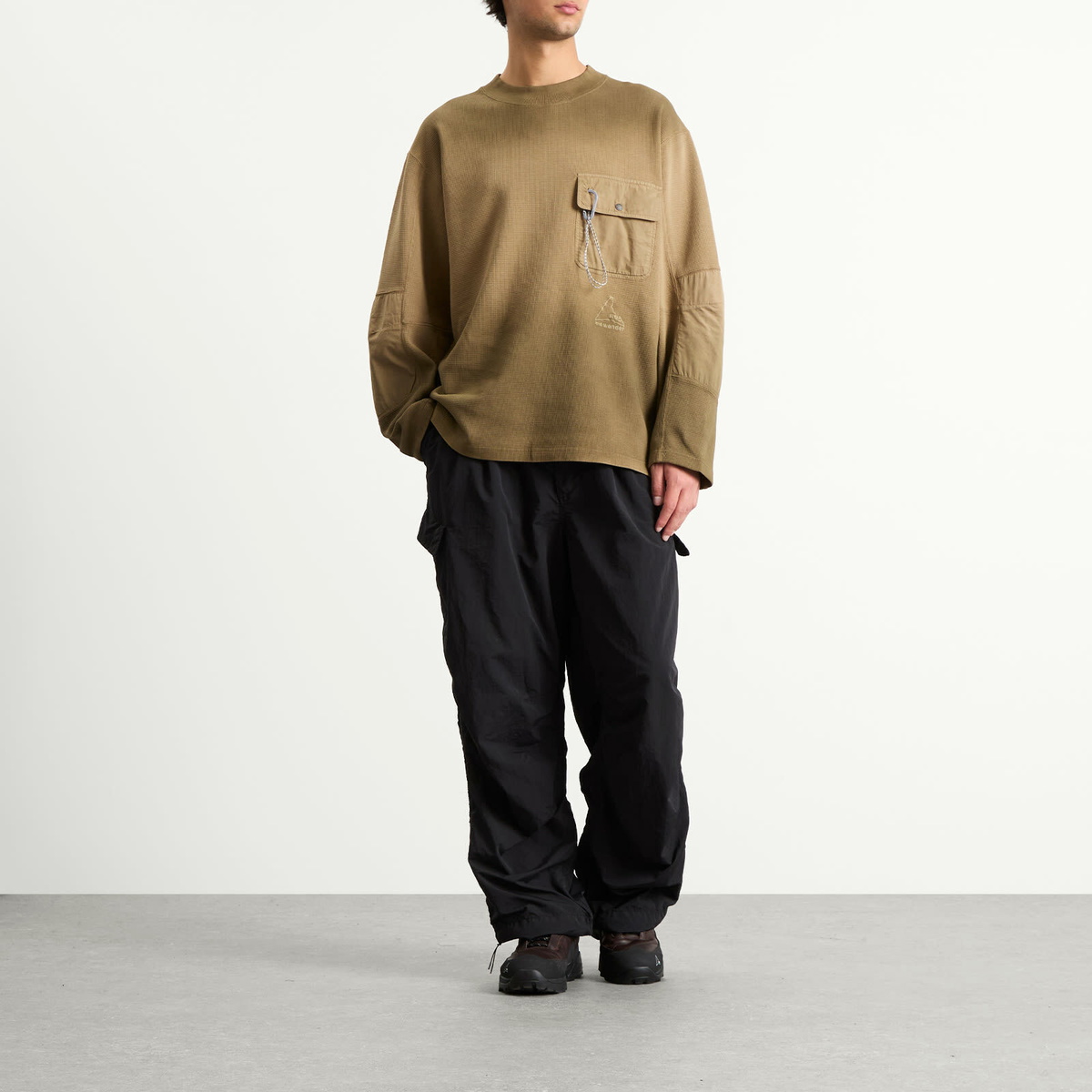 ROA Men's x And Wander Garment-dyed Long Sleeve in Beige