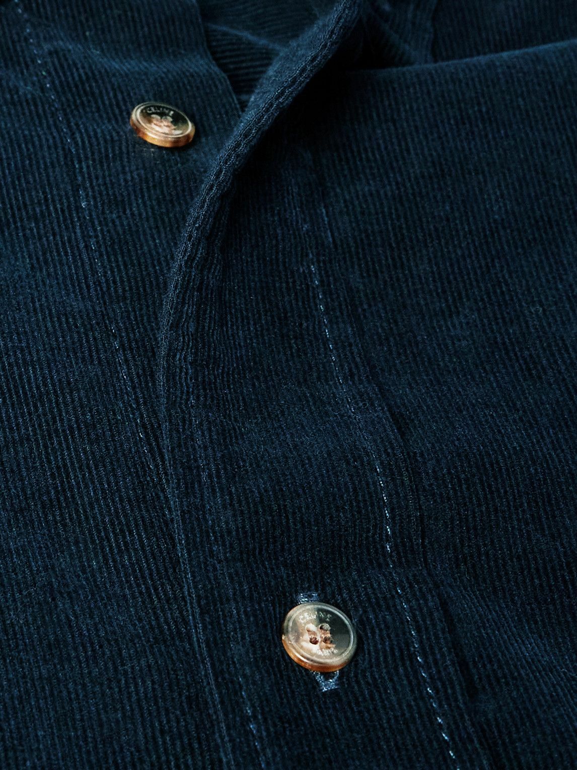 CELINE - Button-Down Collar Logo-Embroidered Cotton-Corduroy Shirt - Blue