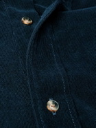 CELINE - Button-Down Collar Logo-Embroidered Cotton-Corduroy Shirt - Blue