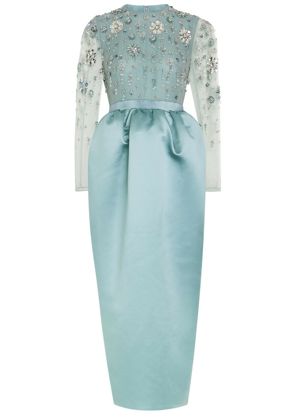 Photo: Huishan Zhang Starla Embellished Duchess Satin and Tulle Midi Dress Grey