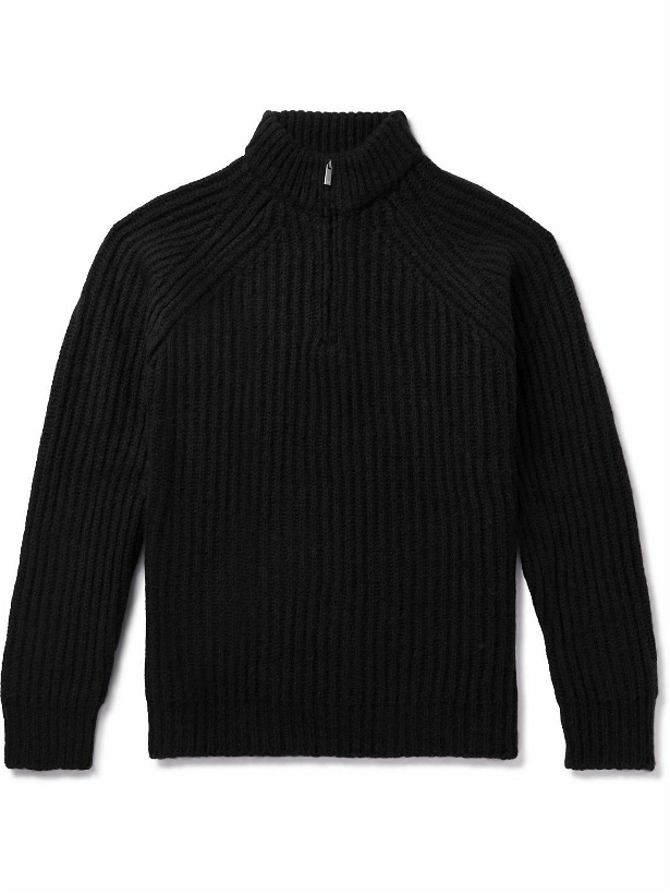 Photo: Massimo Alba - Ribbed Wool and Cashmere-Blend Half-Zip Sweater - Black