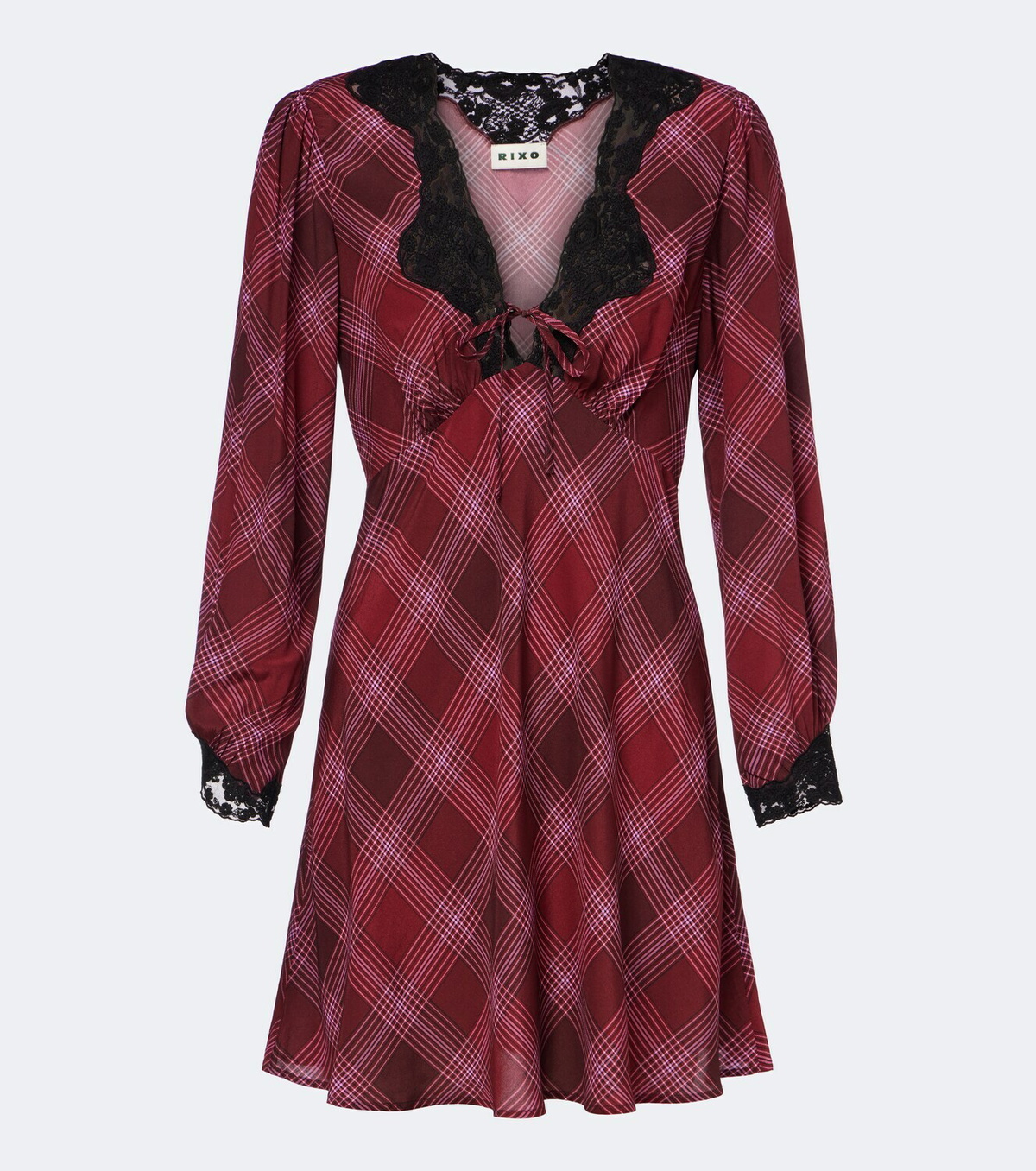 Rixo Carolina plaid lace-trimmed minidress