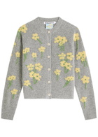 Bernadette Nonna Floral-intarsia Wool-blend Cardigan Grey