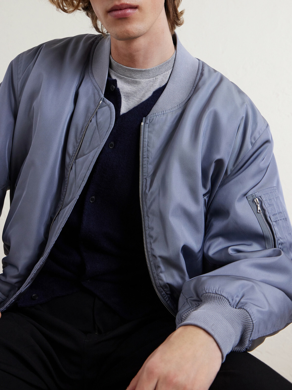 Auralee - Silk-Twill Bomber Jacket - Blue