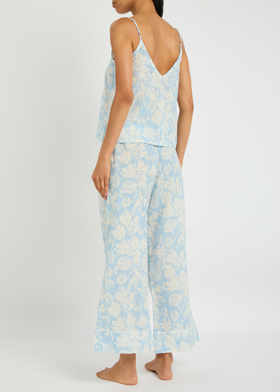 Desmond & Dempsey Alma Fig Printed Cotton Pyjama set Blue And White