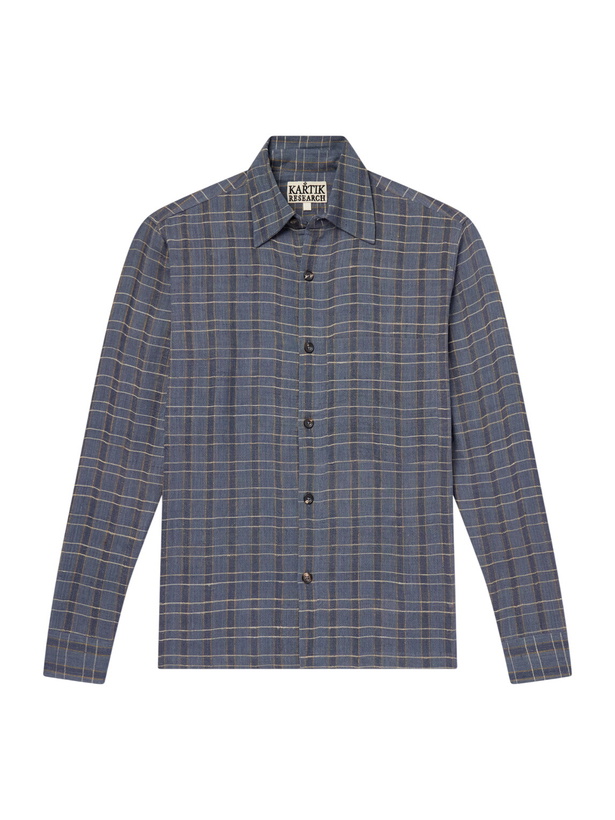 Photo: Kartik Research - Checked Cotton and Silk-Blend Shirt - Blue
